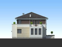 Оригинальный проект жилого дома с гаражом для 1 авто и удобной террасой