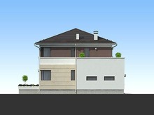 Оригинальный проект жилого дома с гаражом для 1 авто и удобной террасой