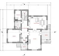 Оригинальный проект простого дома в классическом стиле с гаражом для 1 авто