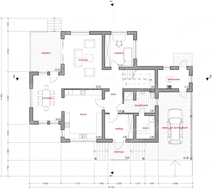 Оригинальный проект коттеджа с террасой, навесом для авто