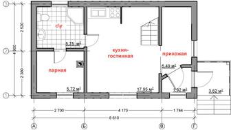 Проект гостевого мансардного дома с баней и жилой комнатой на 2 этаже